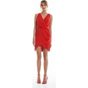 ☀️REVOLVE Krisa Ruby Red Draped Surplice Sleeveless Wrap Mini Dress Sz small NWT